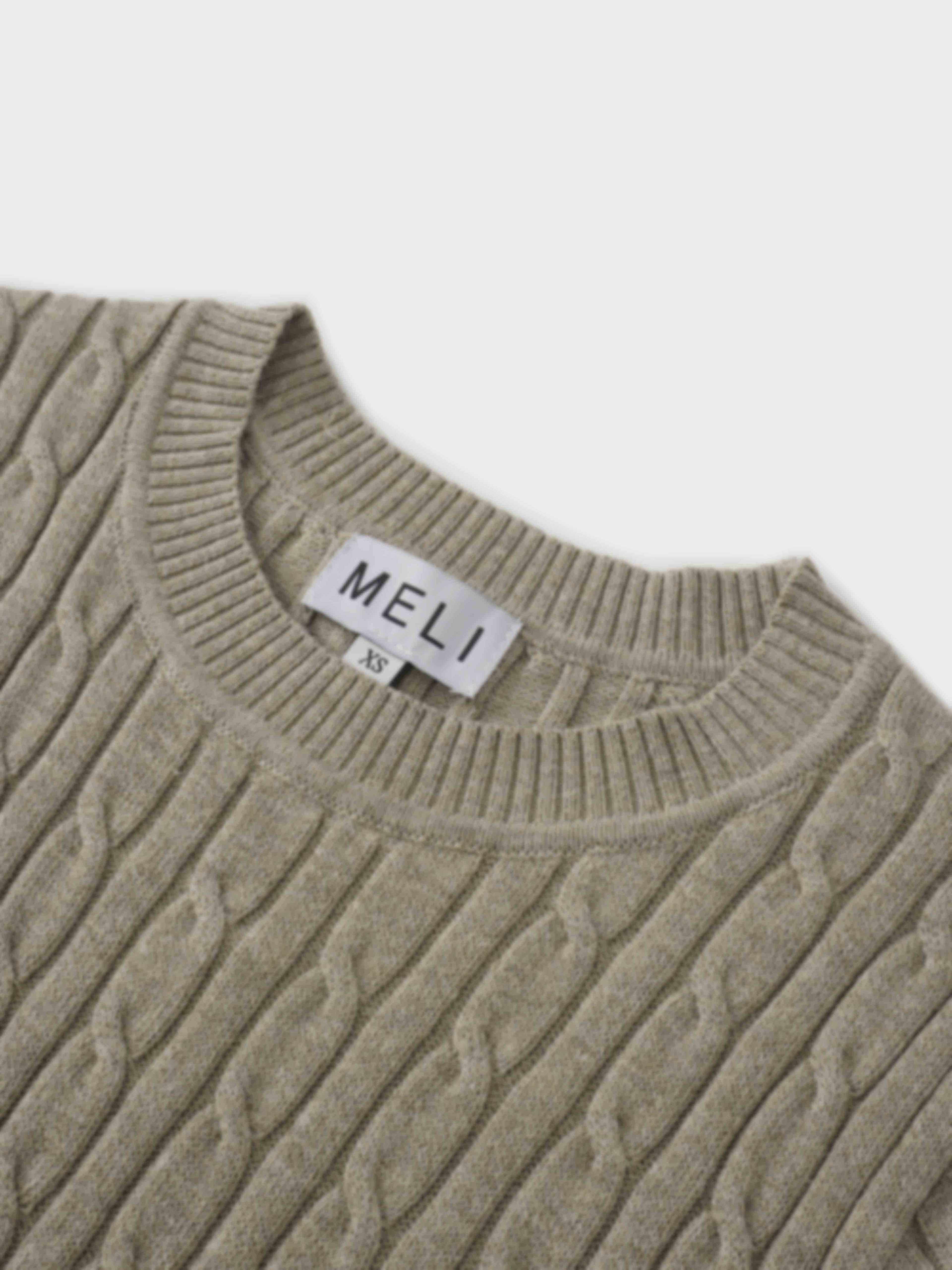 Crew Neck Cable Sweater-Mocha Mousse