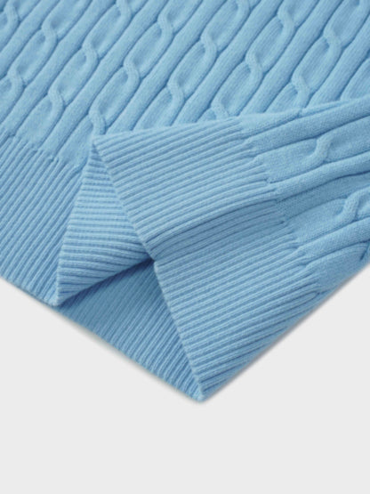 Crew Neck Cable Sweater-Light Blue