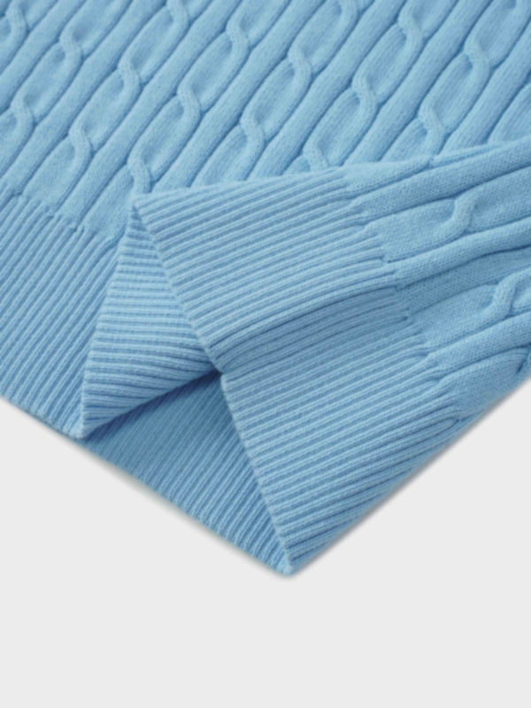 Crew Neck Cable Sweater-Light Blue