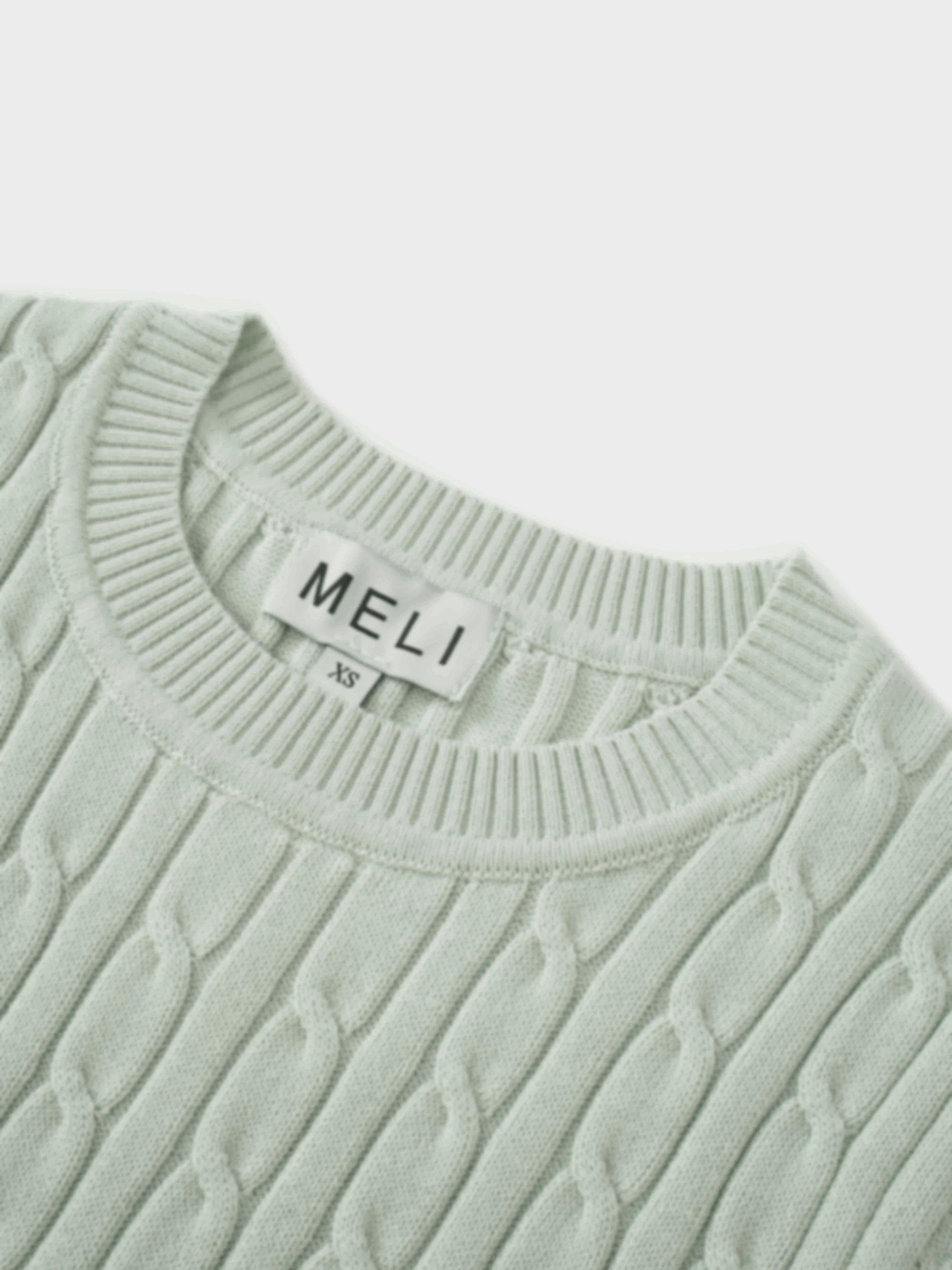 Crew Neck Cable Sweater-Mint