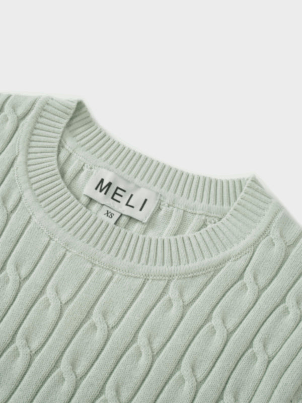 Crew Neck Cable Sweater-Mint