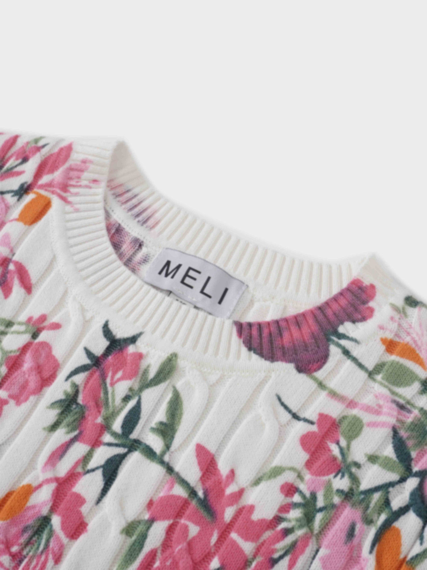 Printed Cable Sweater-Pink Floral