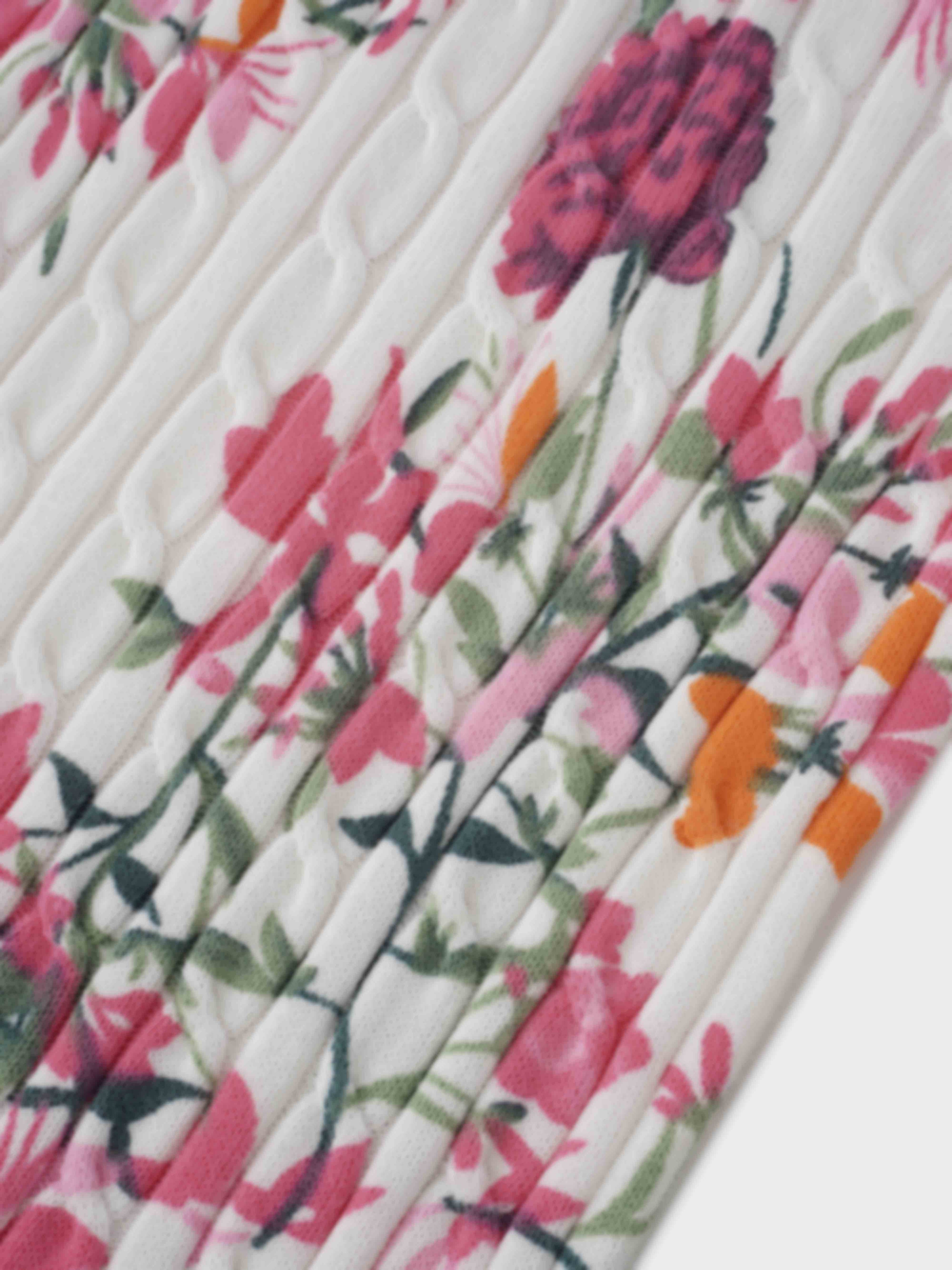 Printed Cable Sweater-Pink Floral