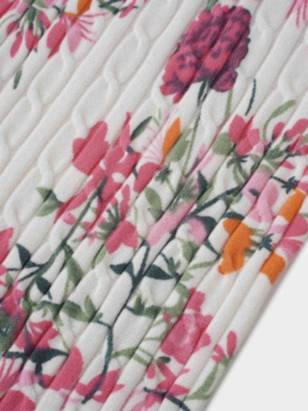 Printed Cable Sweater-Pink Floral