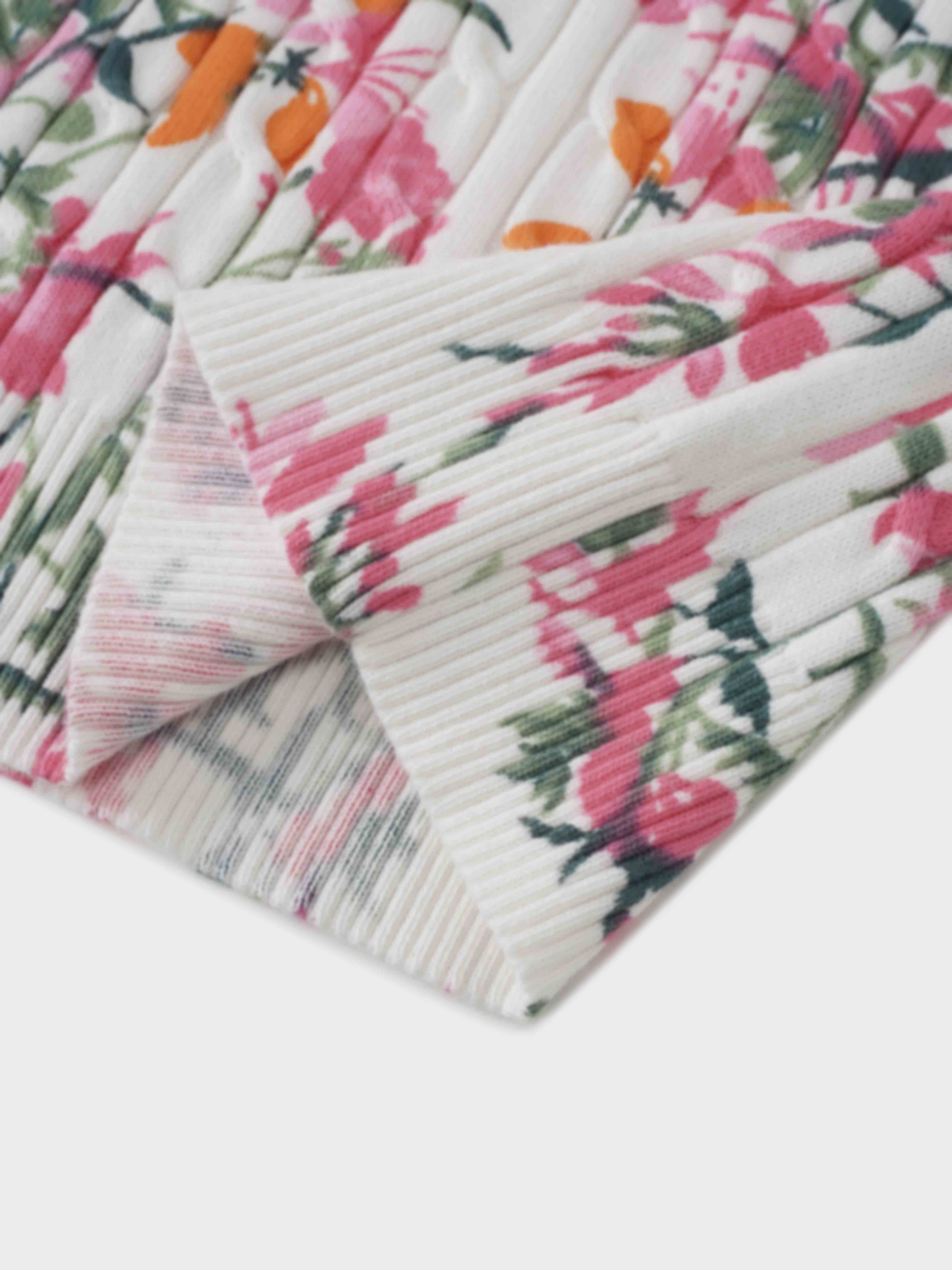 Printed Cable Sweater-Pink Floral