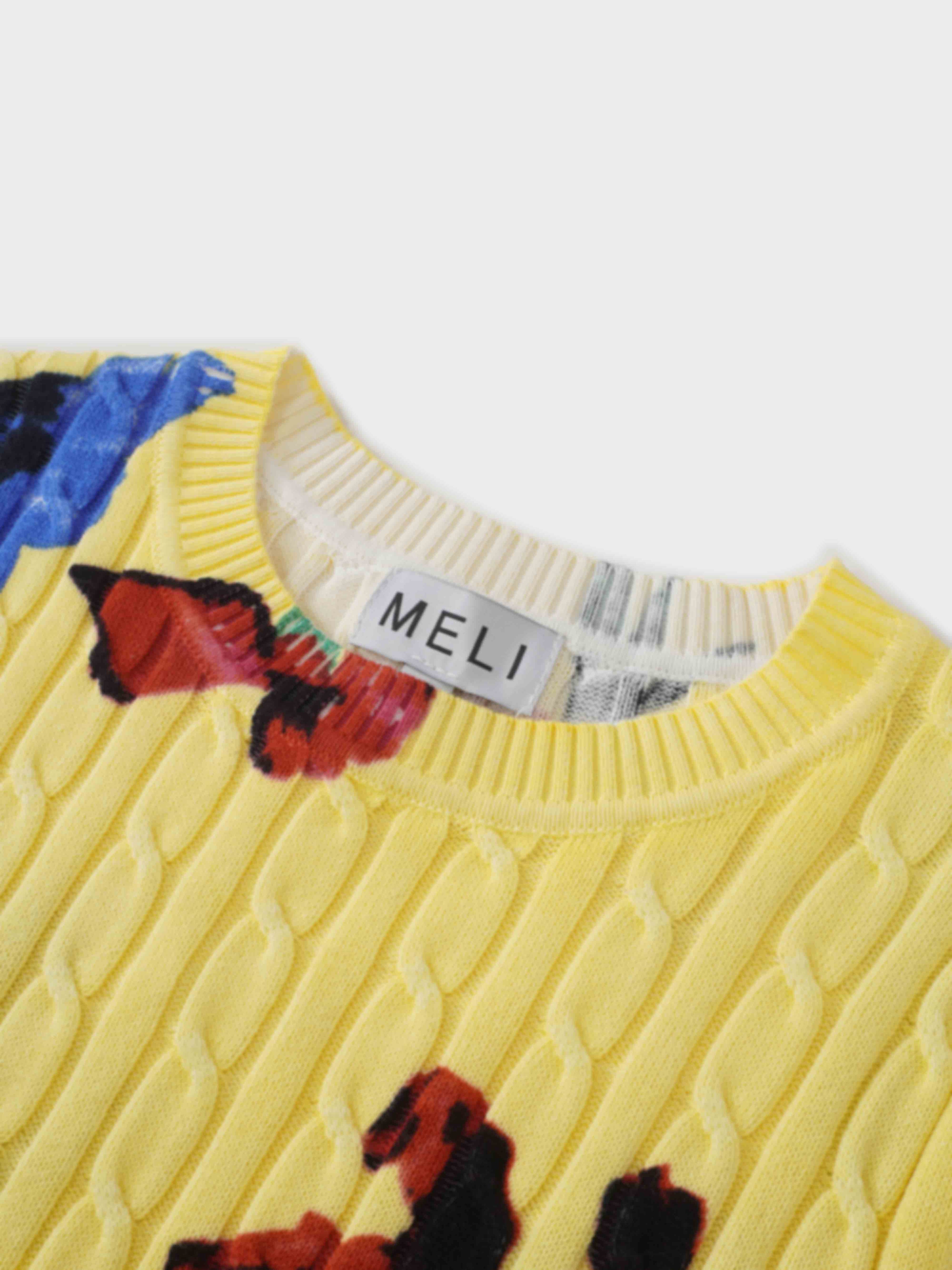 Printed Cable Sweater-Vibrant Floral