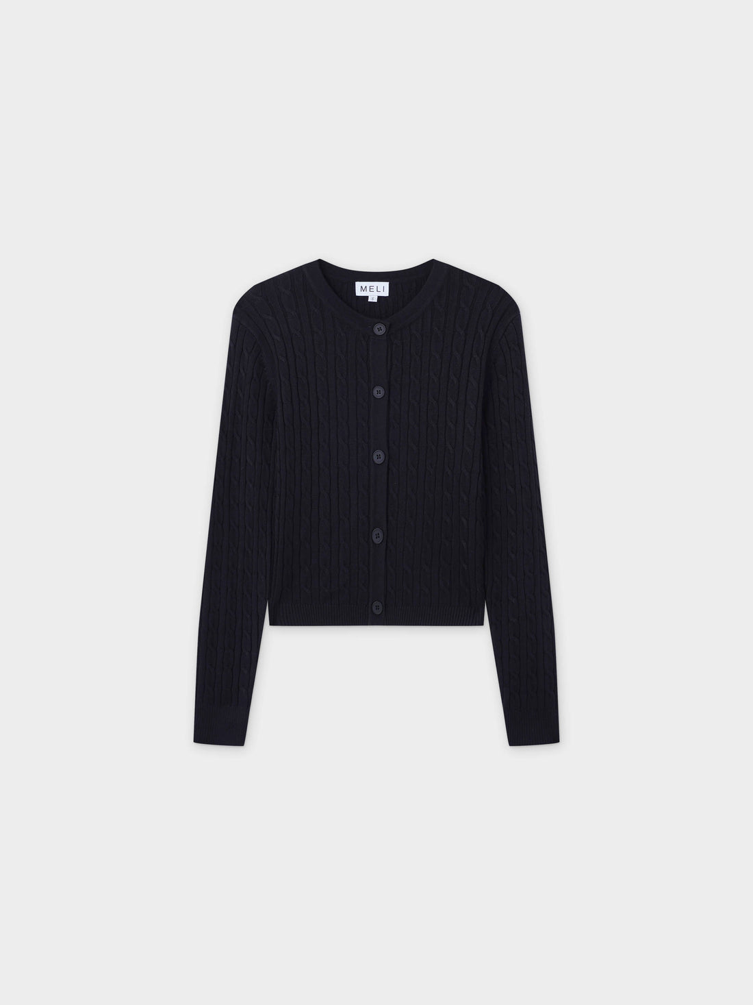 Cable Knit Crew Cardigan-Black