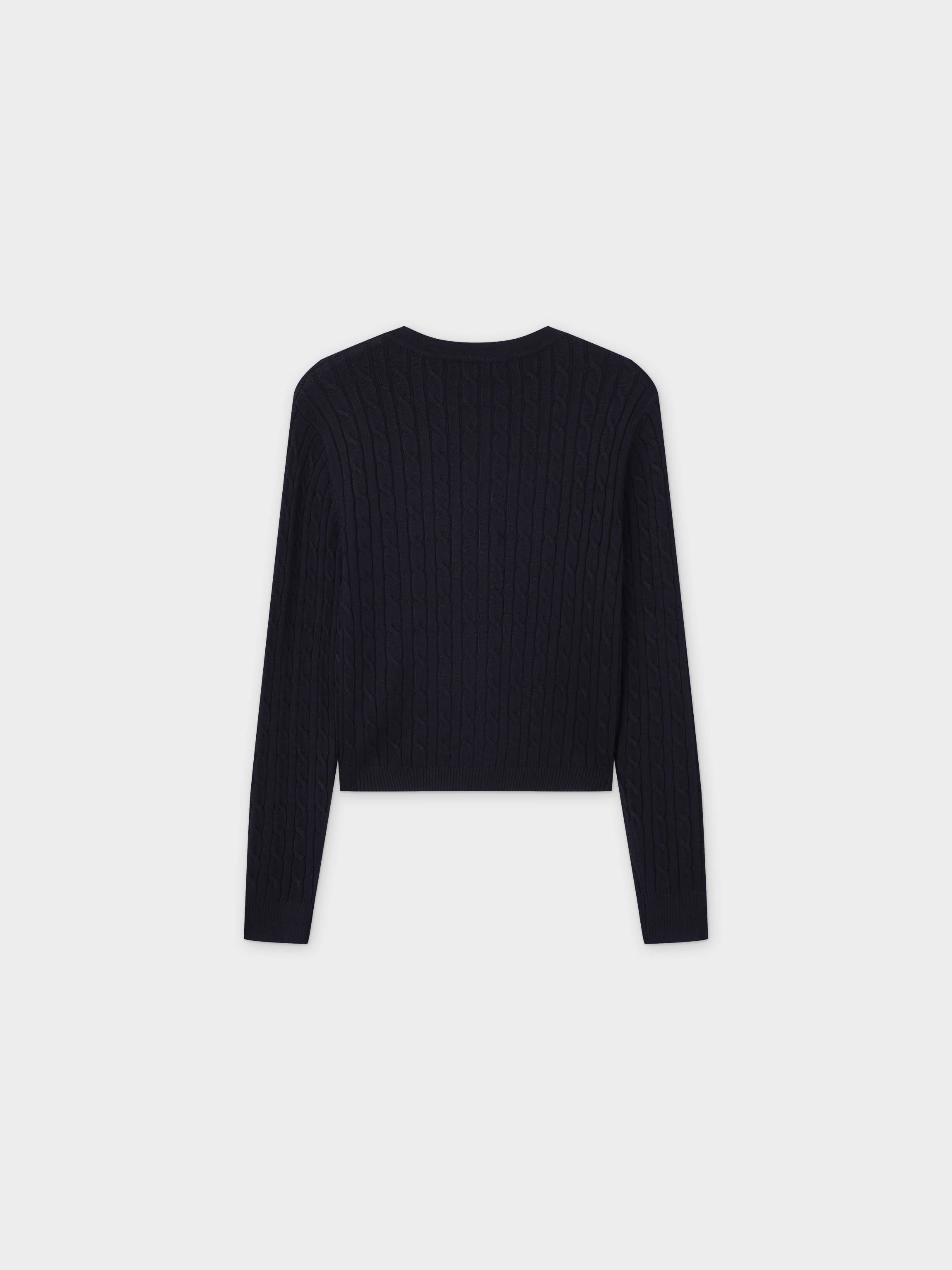 Cable Knit Crew Cardigan-Black