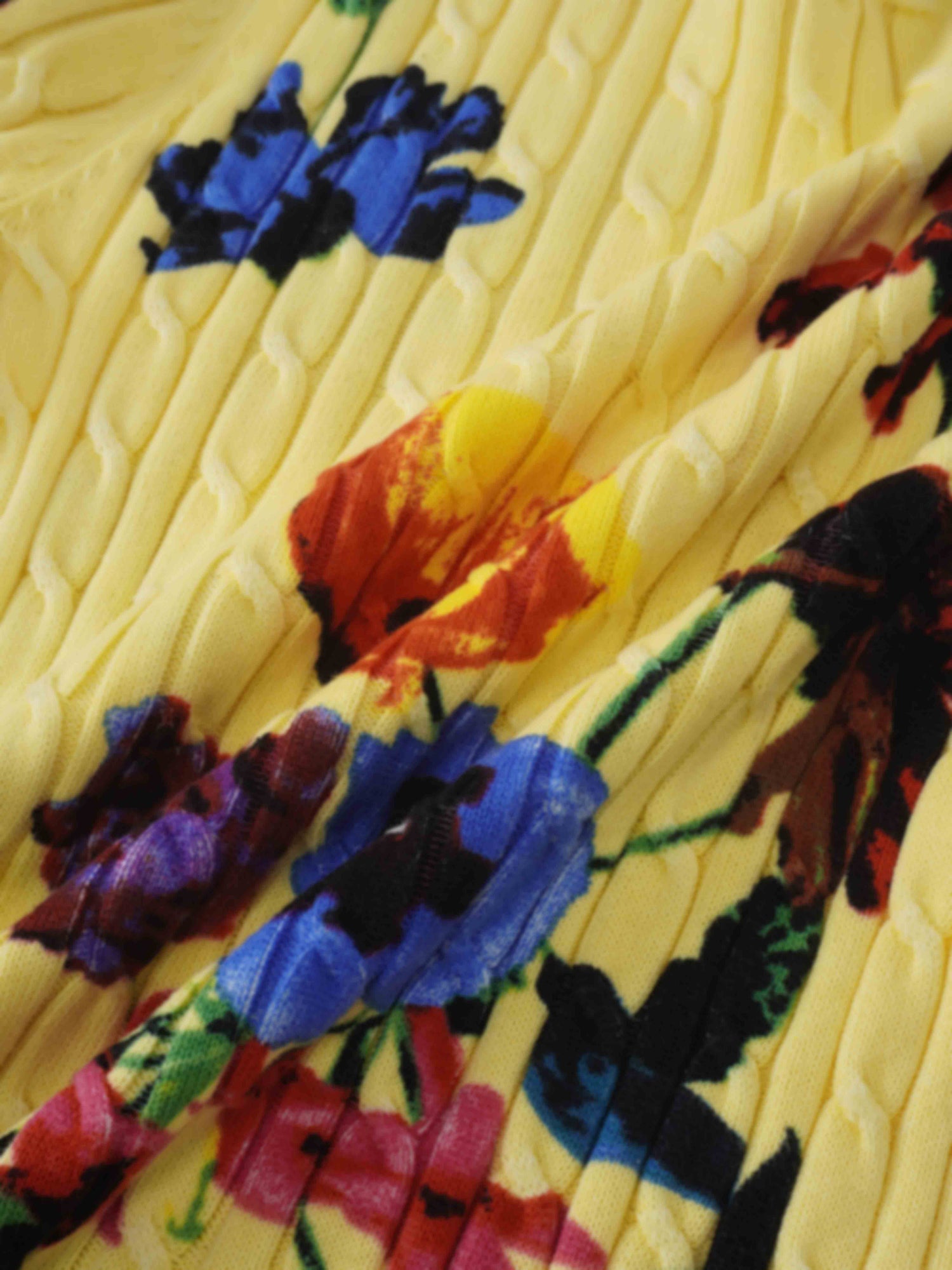 Printed Cable Sweater-Vibrant Floral