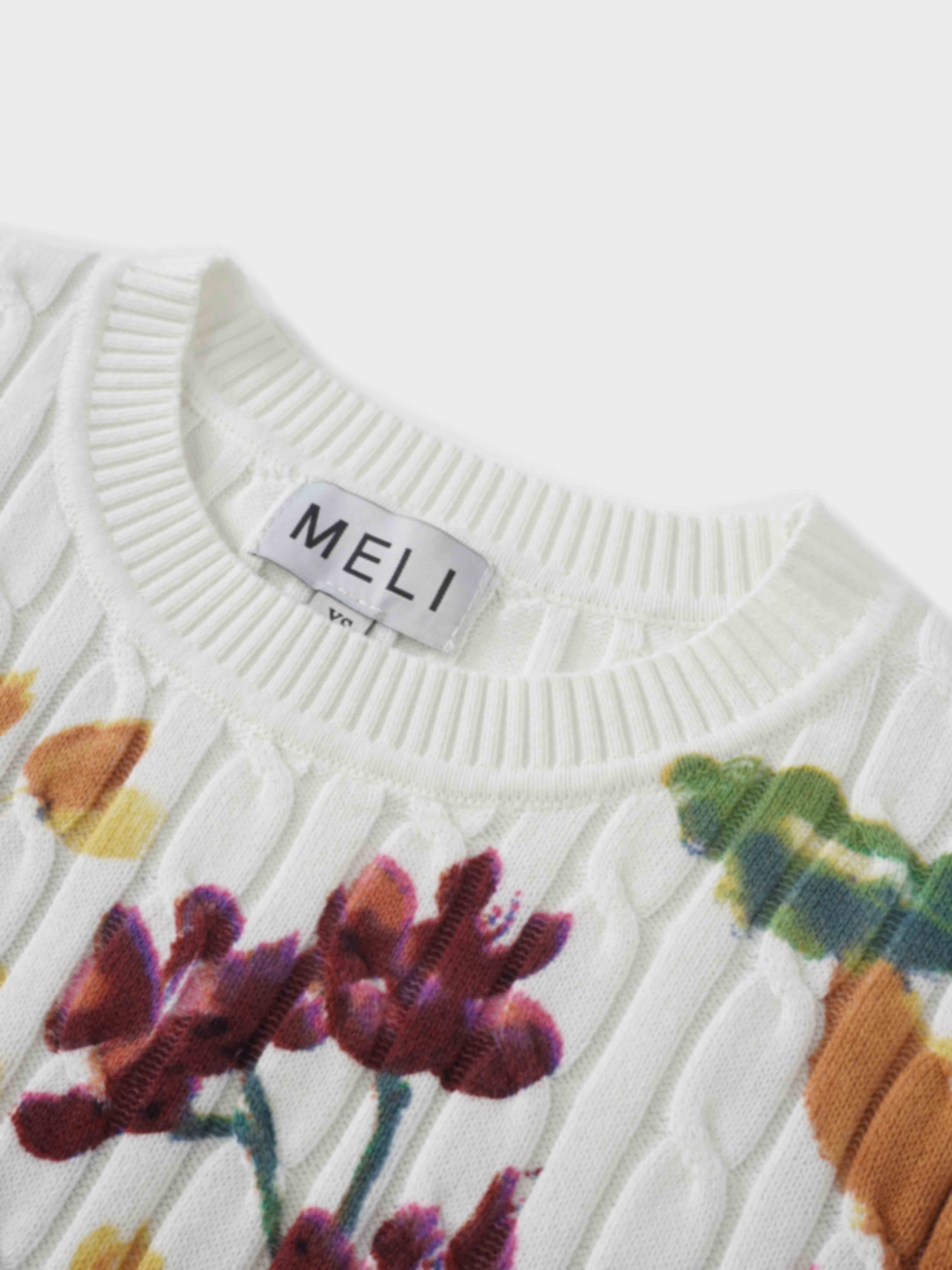 Printed Cable Sweater-Scattered Flowers