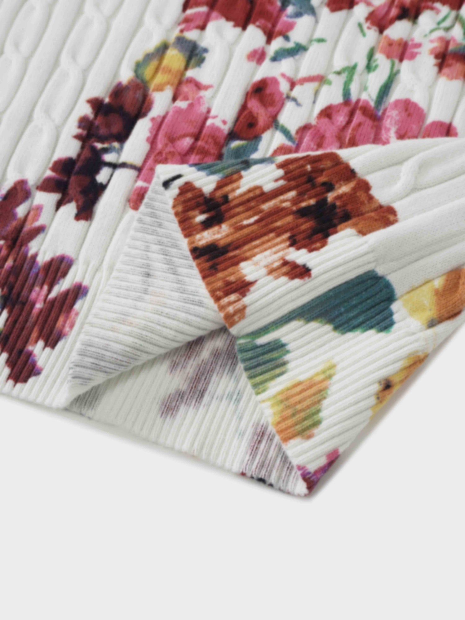Printed Cable Sweater-Scattered Flowers