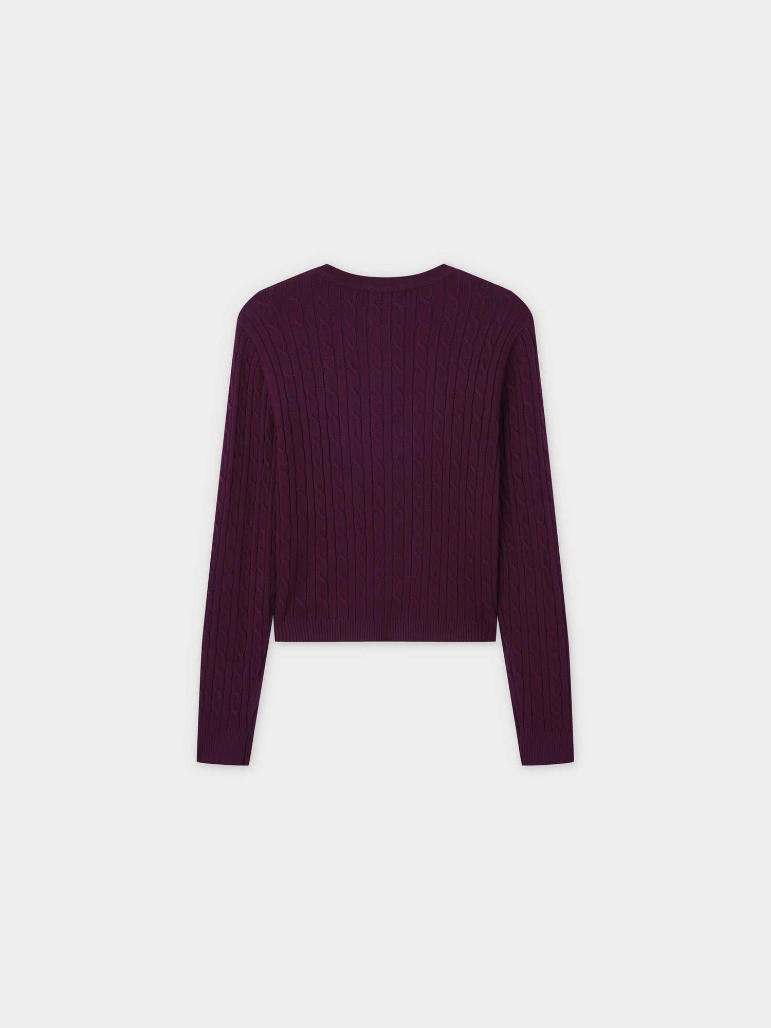 Cable Knit Crew Cardigan-Burgundy