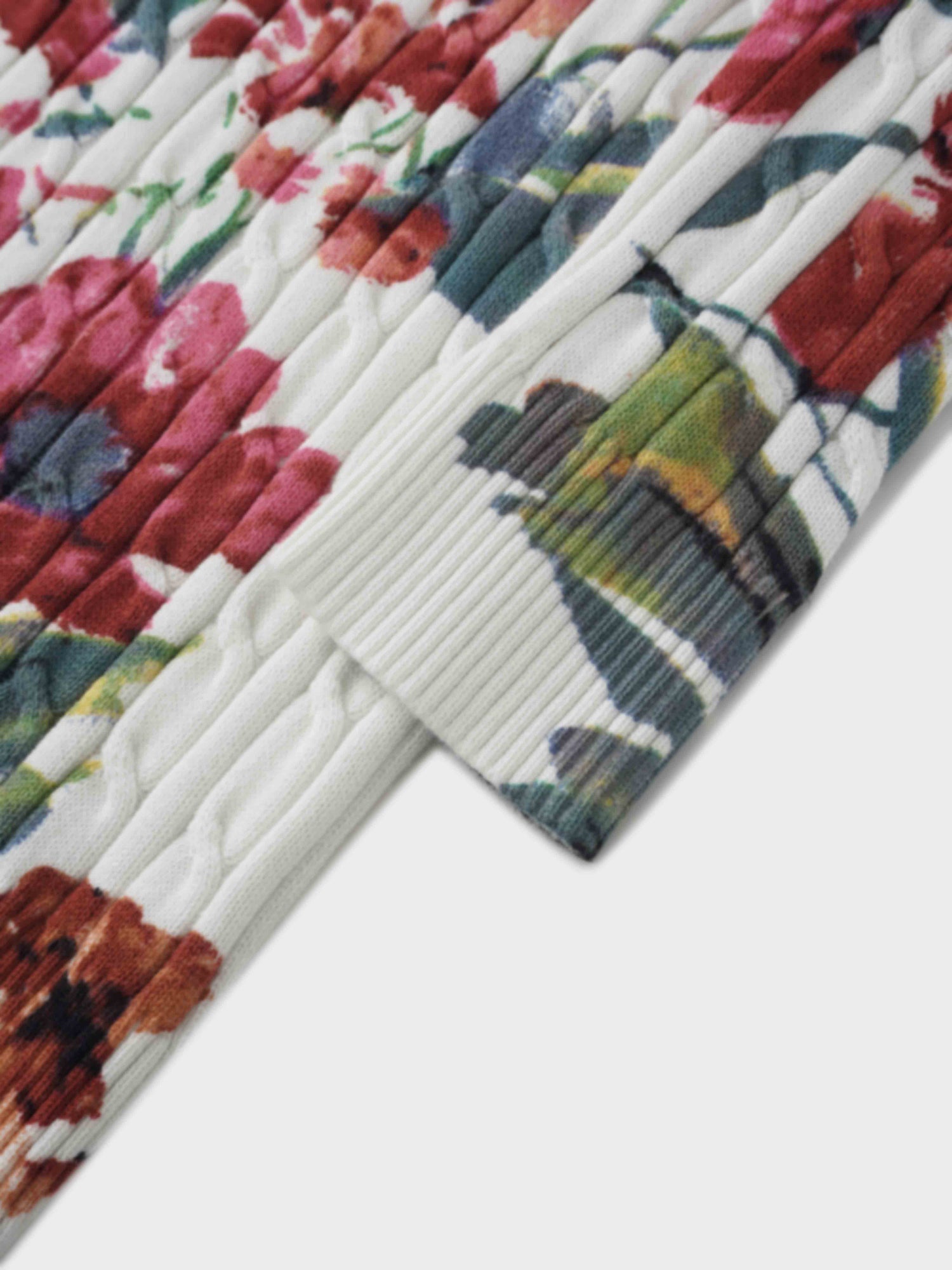 Printed Cable Sweater-Scattered Flowers