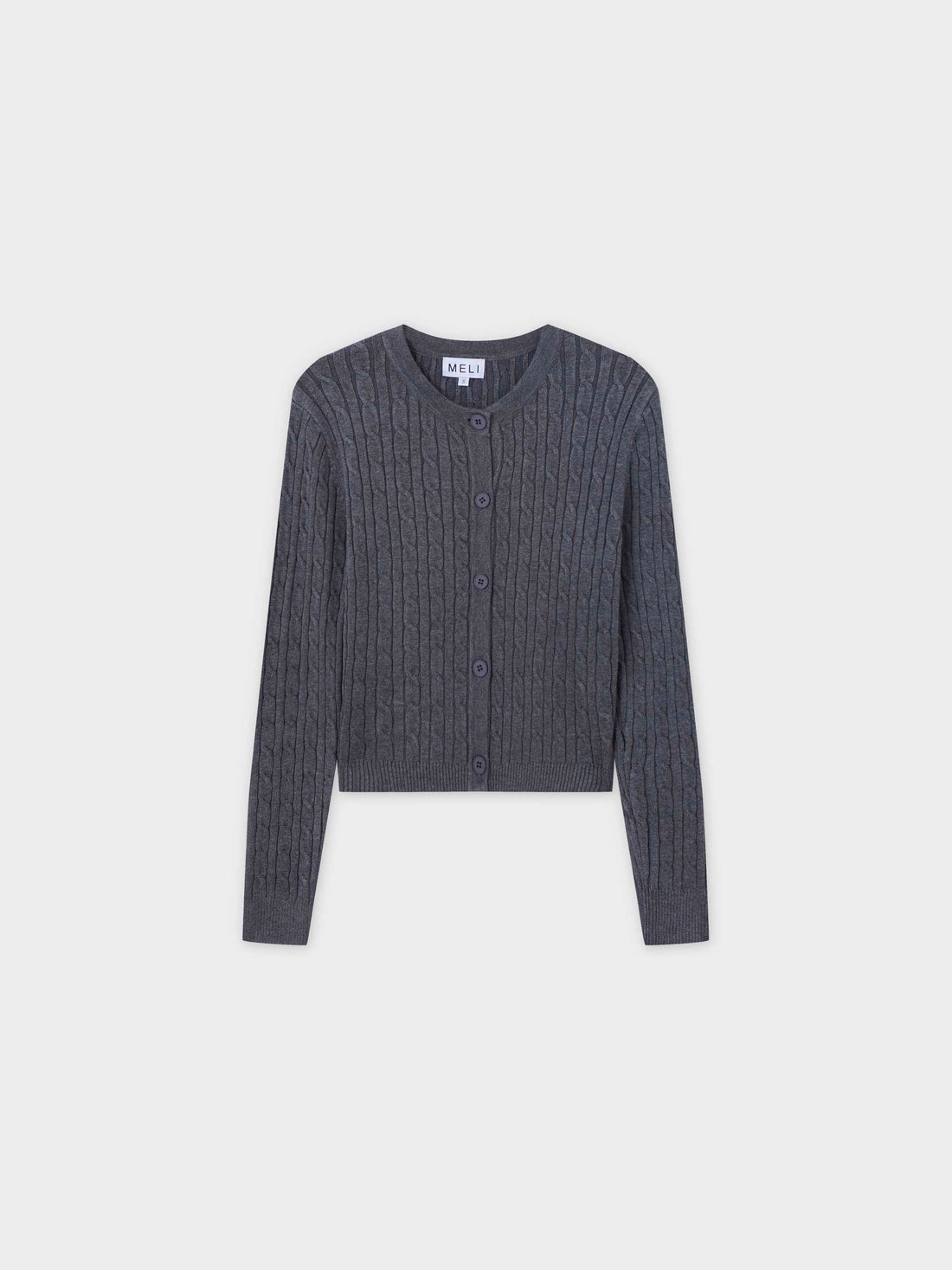 Cable Knit Crew Cardigan-Grey