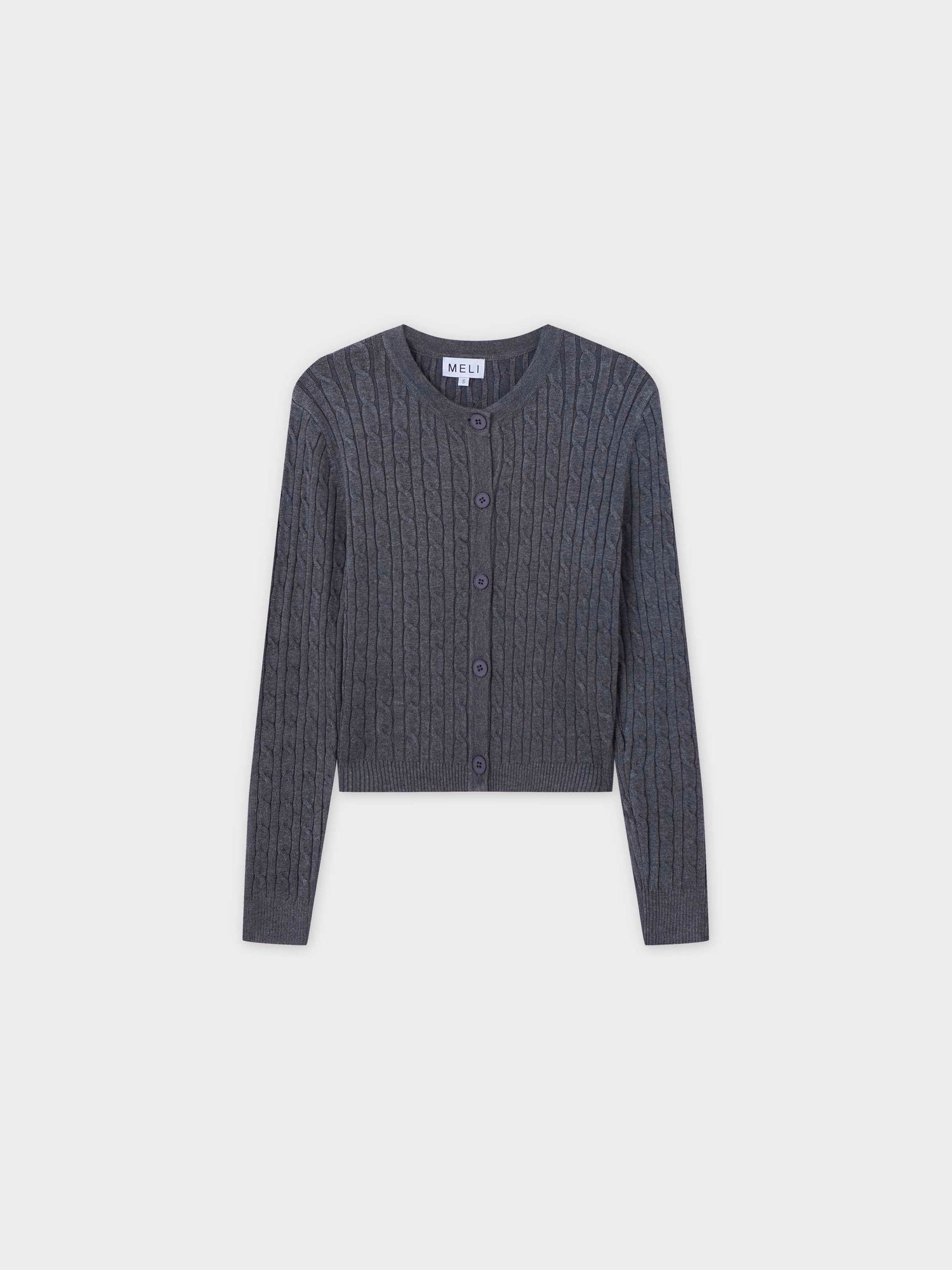 Cable Knit Crew Cardigan-Grey