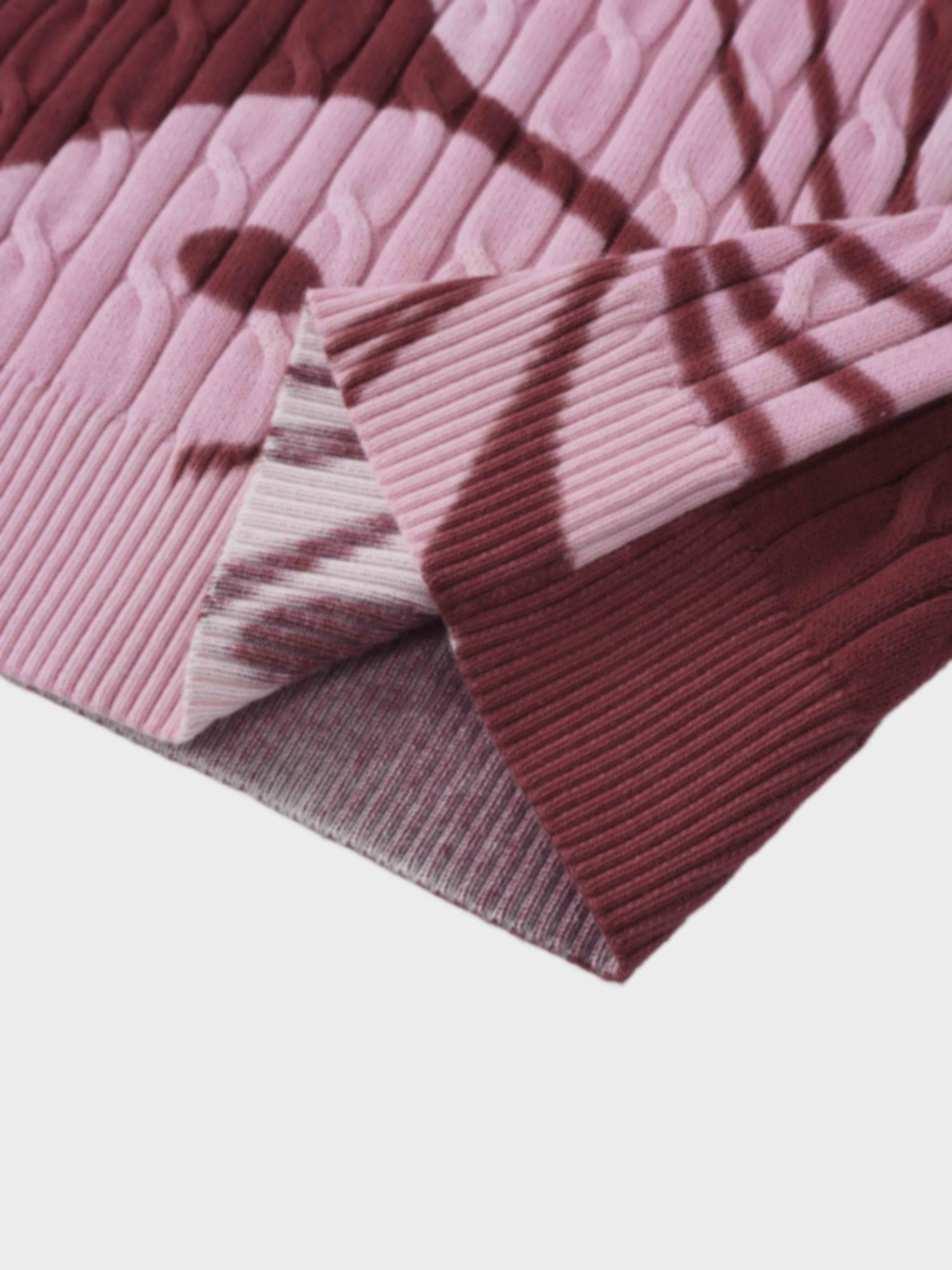 Printed Cable Sweater-Maroon/Pink Flower