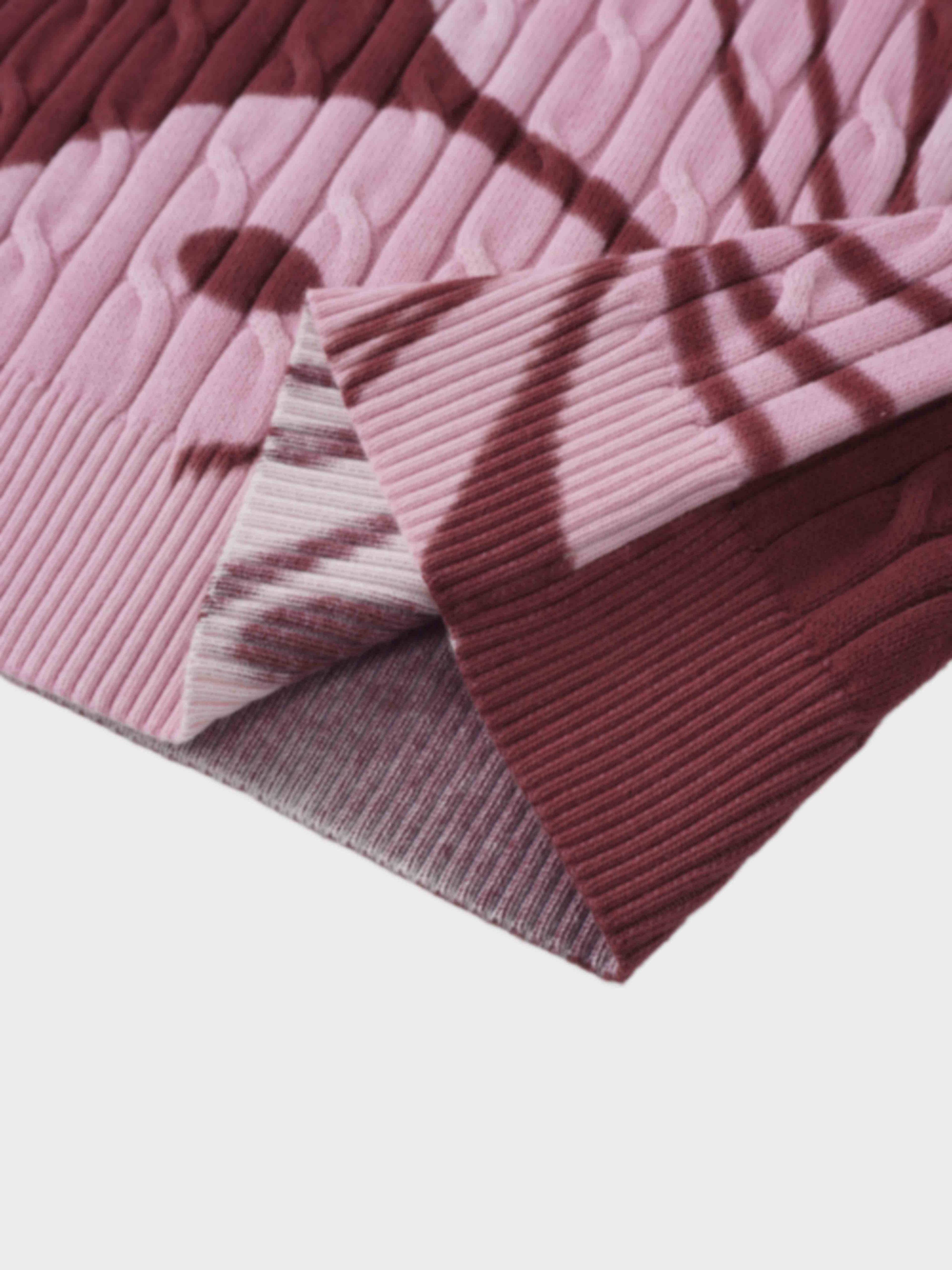 Printed Cable Sweater-Maroon/Pink Flower