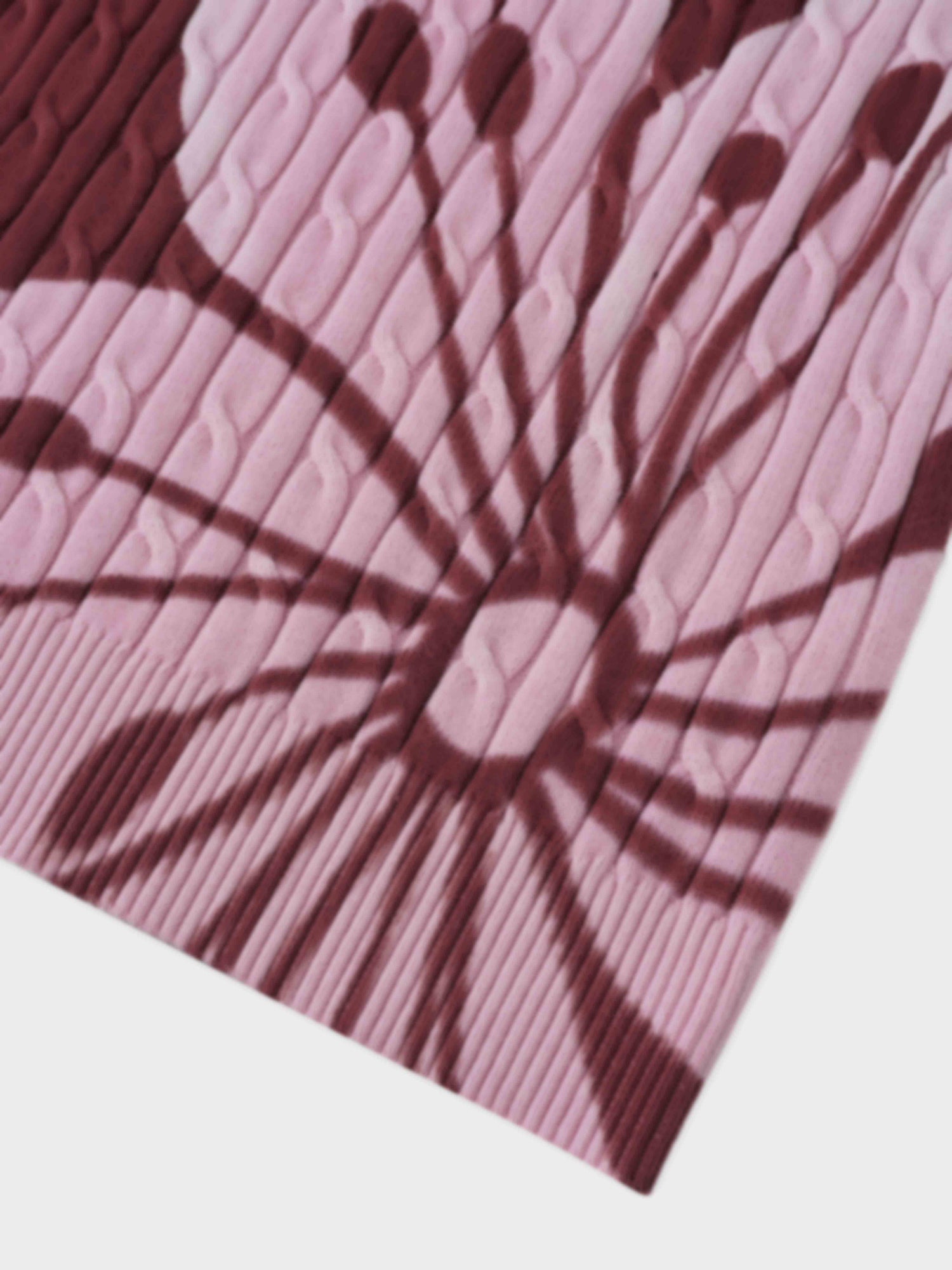 Printed Cable Sweater-Maroon/Pink Flower