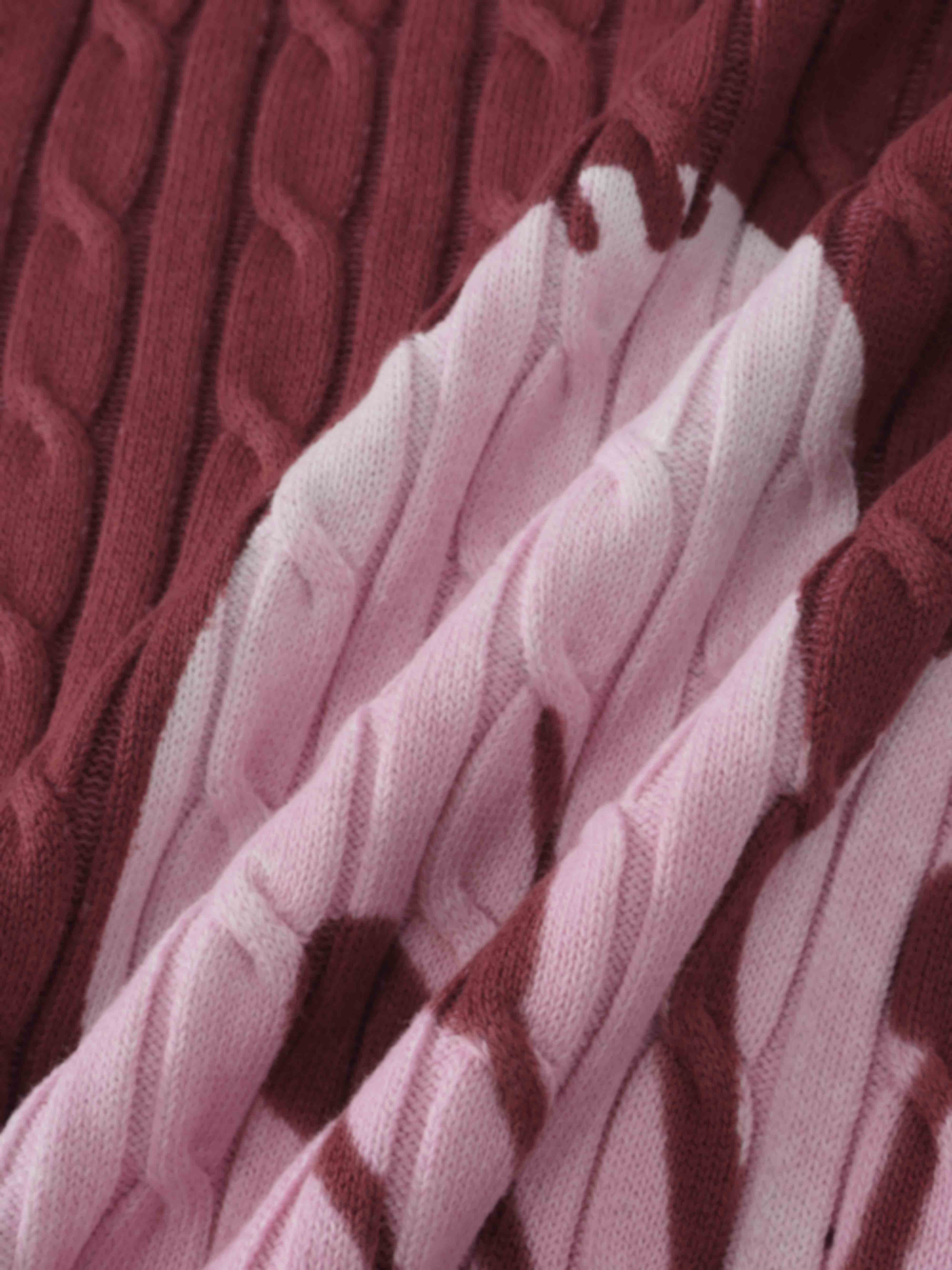 Printed Cable Sweater-Maroon/Pink Flower