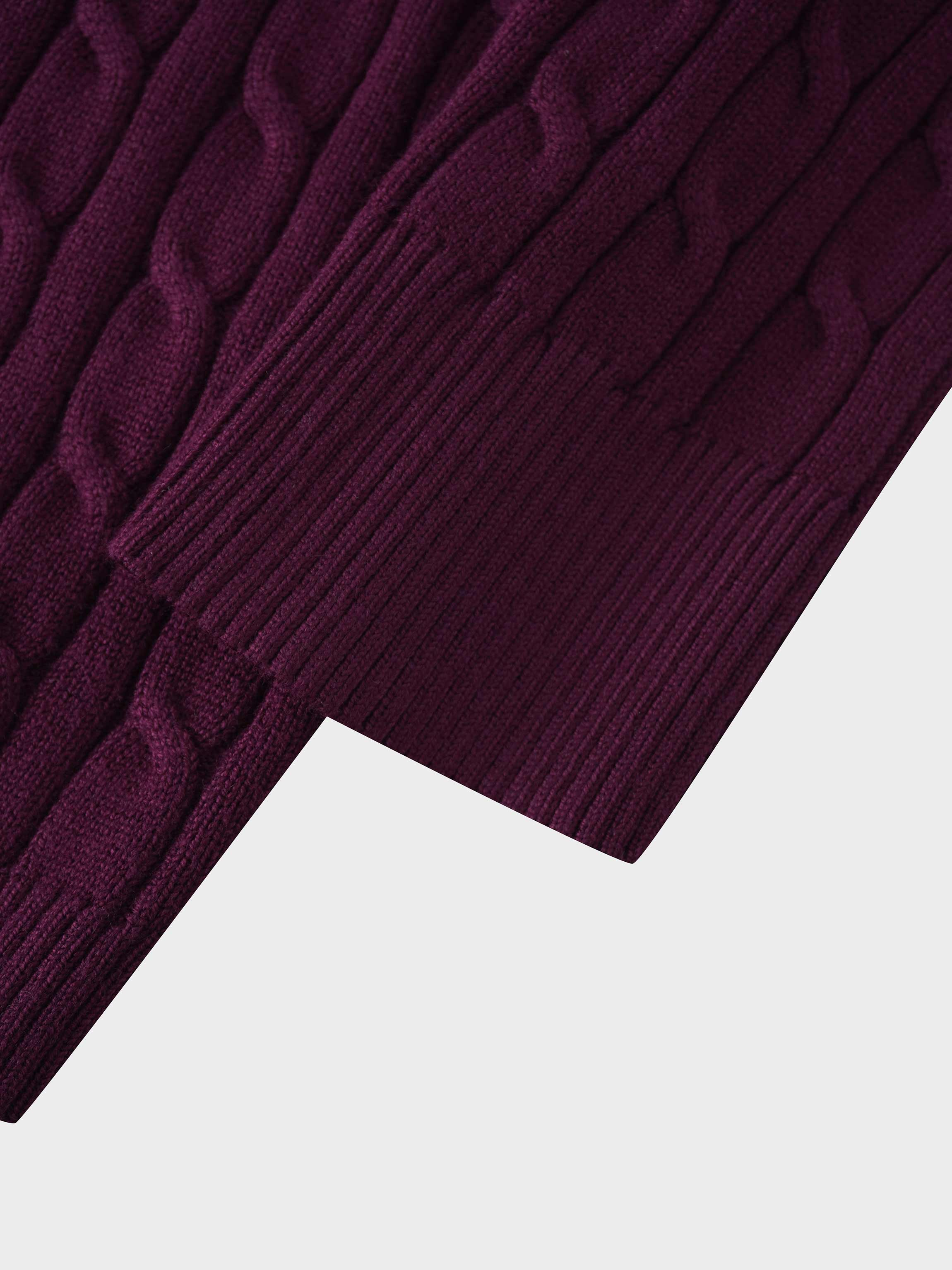 Cable Knit Crew Cardigan-Burgundy