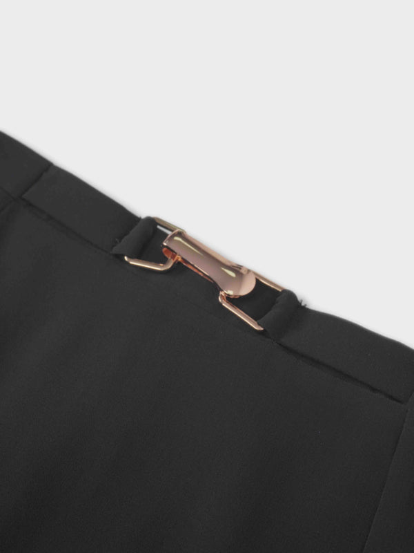 Chiffon Elongated Side Skirt-Black
