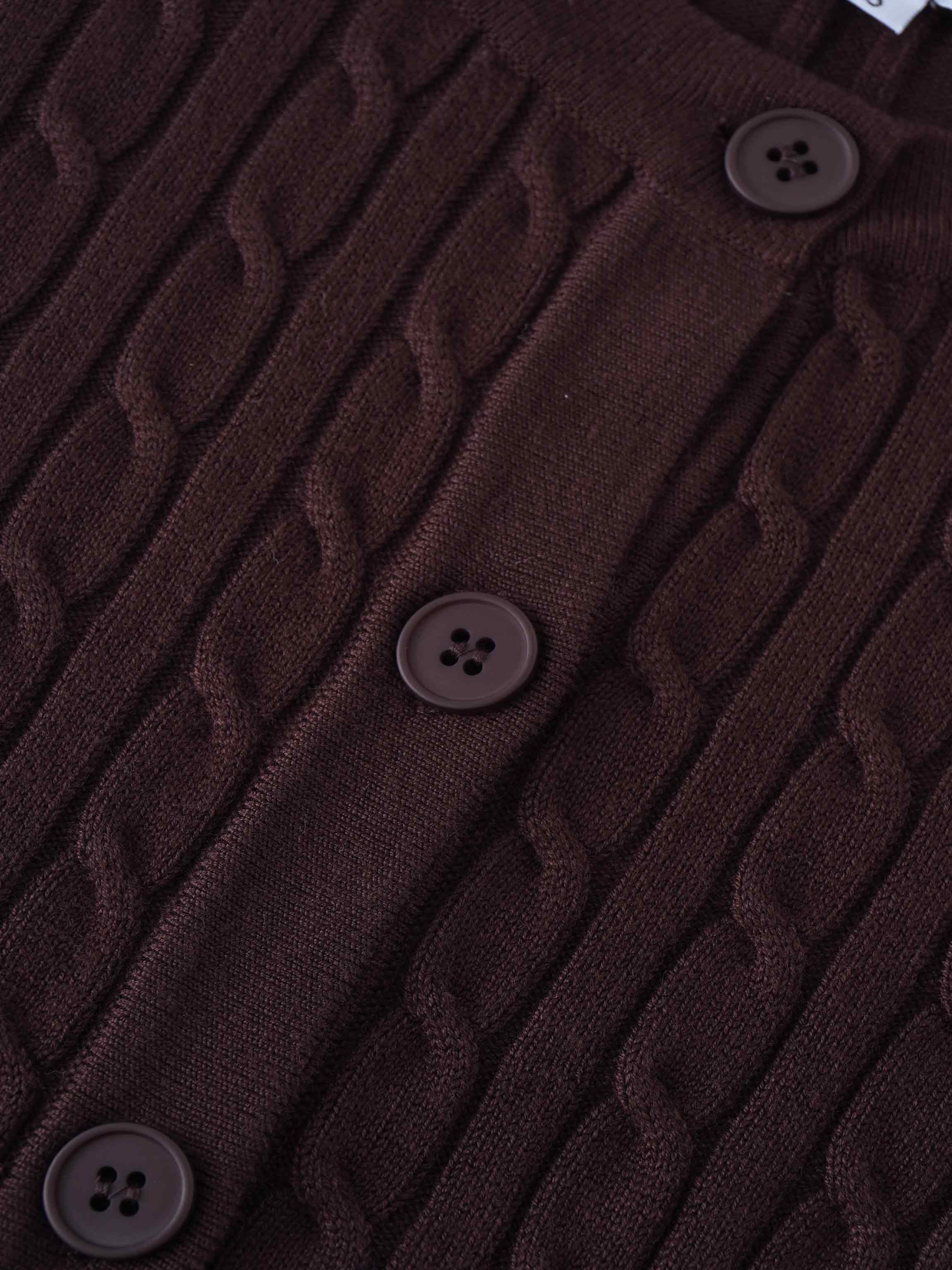 Cable Knit Crew Cardigan-Brown