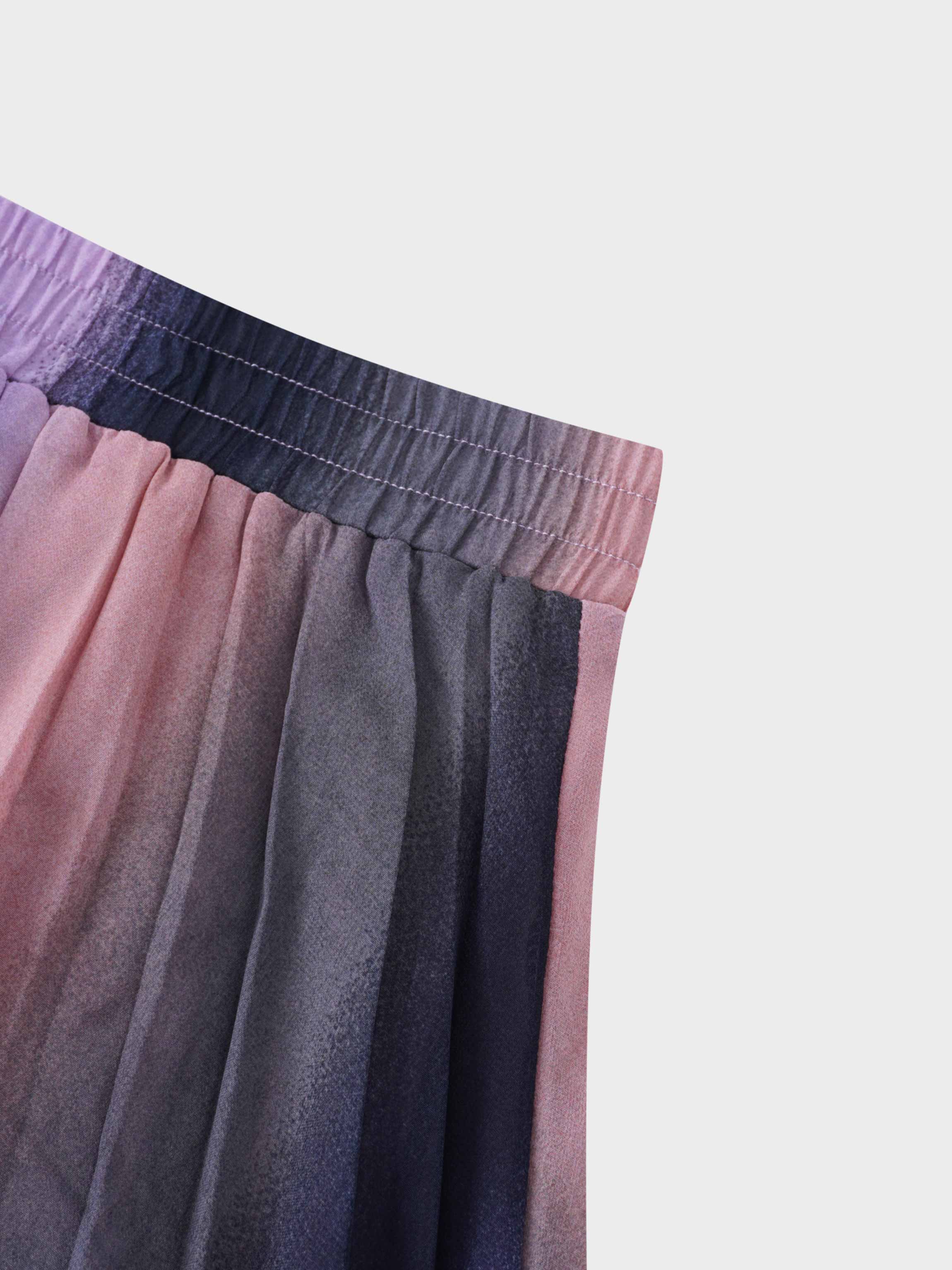 Covered Band Pleated Skirt-Pink Ombre