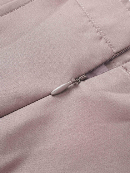 Yoke Stitched Faux Satin Skirt - Mauve