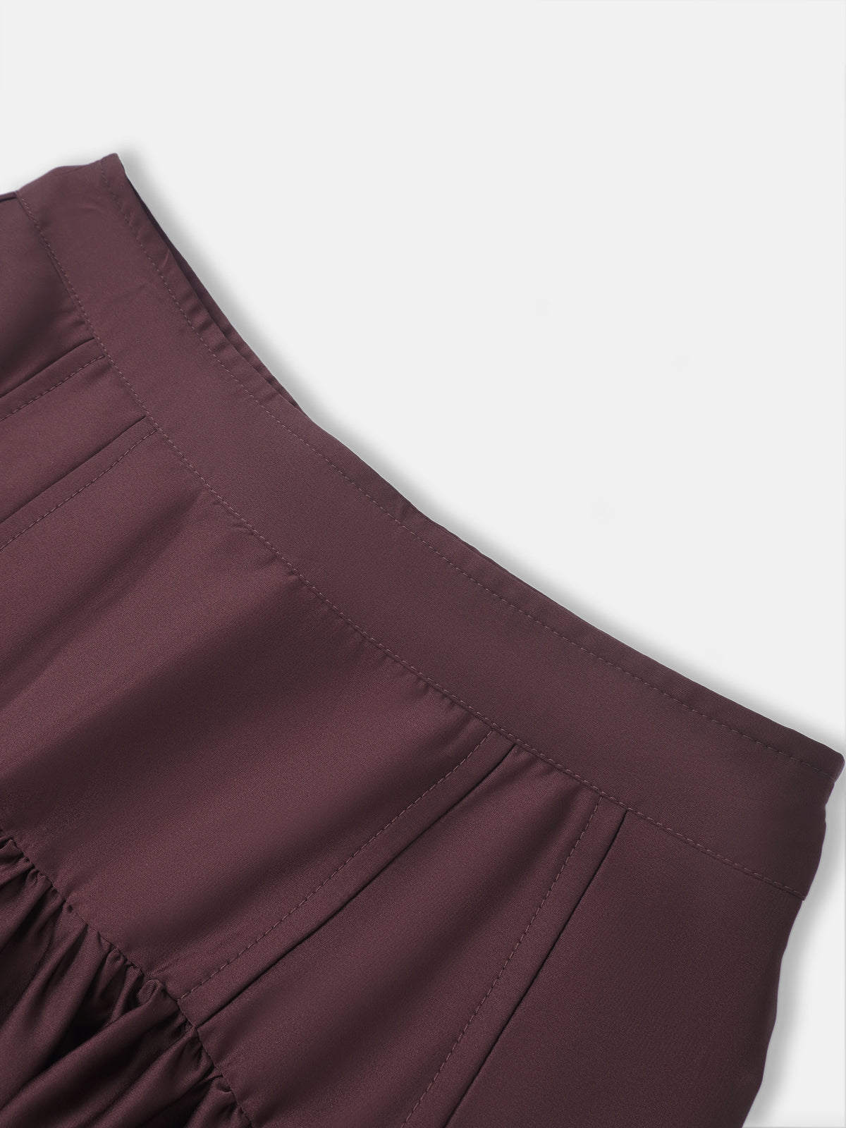 Yoke Stitched Faux Satin Skirt - Wine