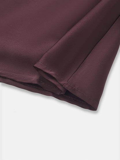 Yoke Stitched Faux Satin Skirt - Wine
