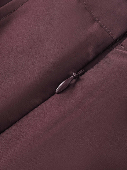 Yoke Stitched Faux Satin Skirt - Wine