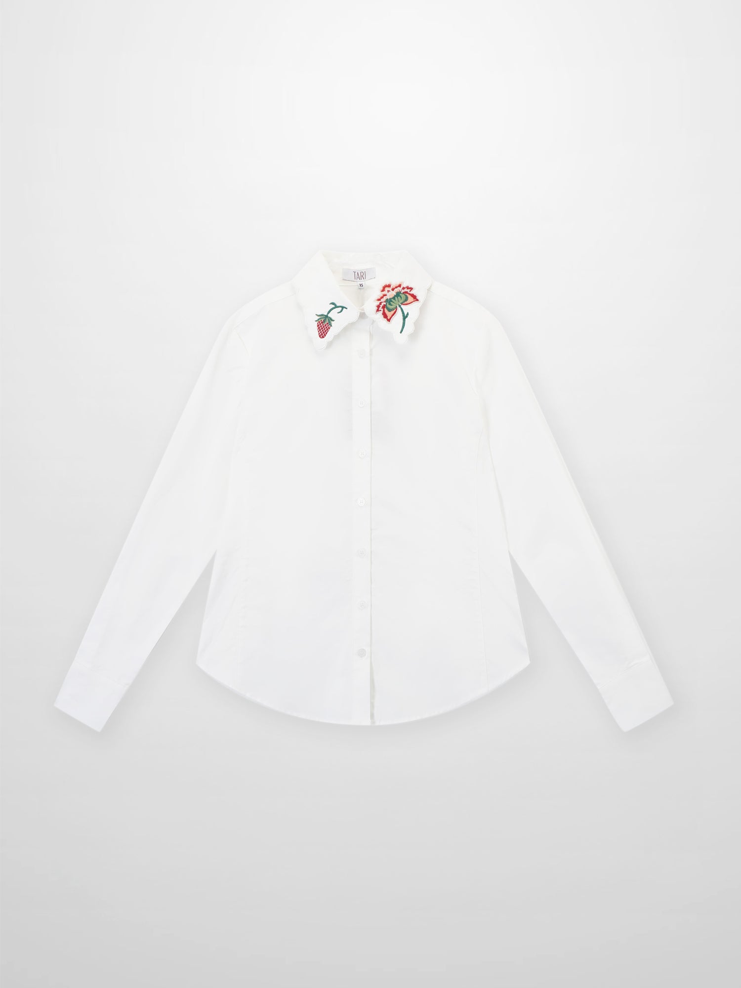 Embroidered Collar Button Down Blouse-White