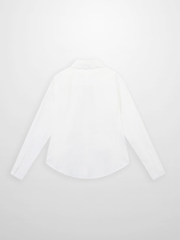 Embroidered Collar Button Down Blouse-White
