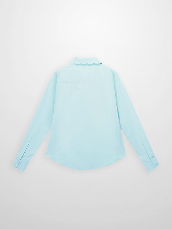 Embroidered Collar Button Down Blouse-Mint