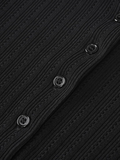 Wide Band Pointelle Sweater-Black