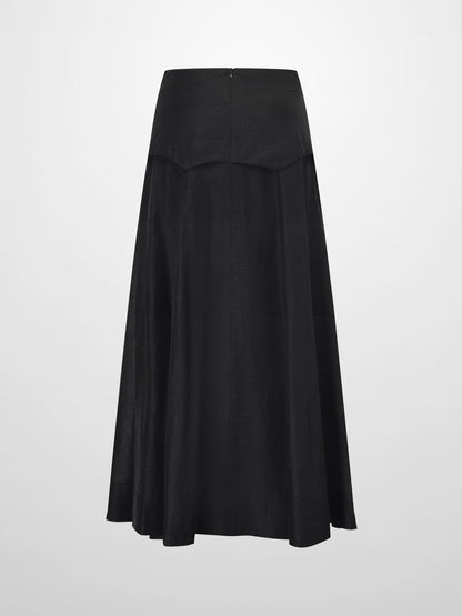 Pointed Yoke Dress Skirt-Black