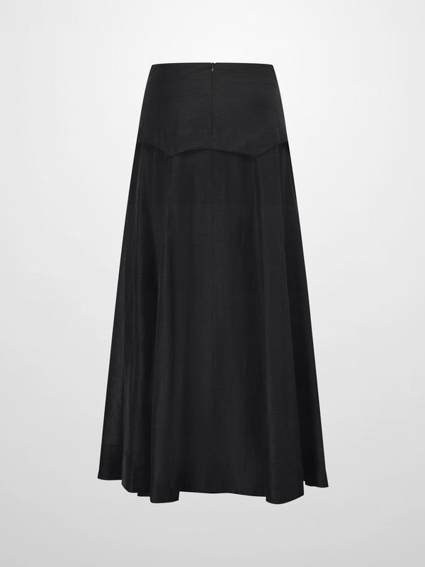 Pointed Yoke Dress Skirt-Black