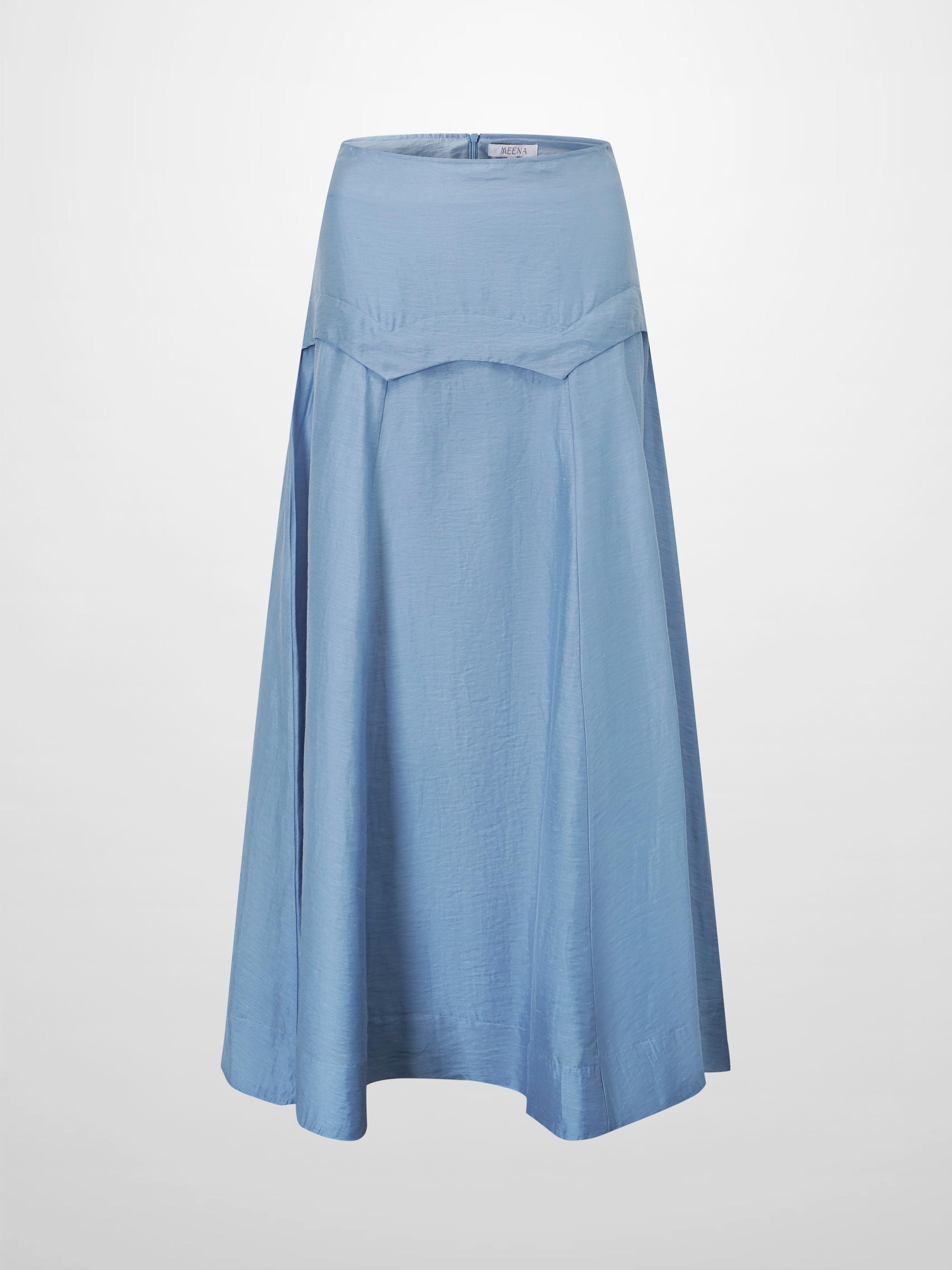 Pointed Yoke Dress Skirt-Blue