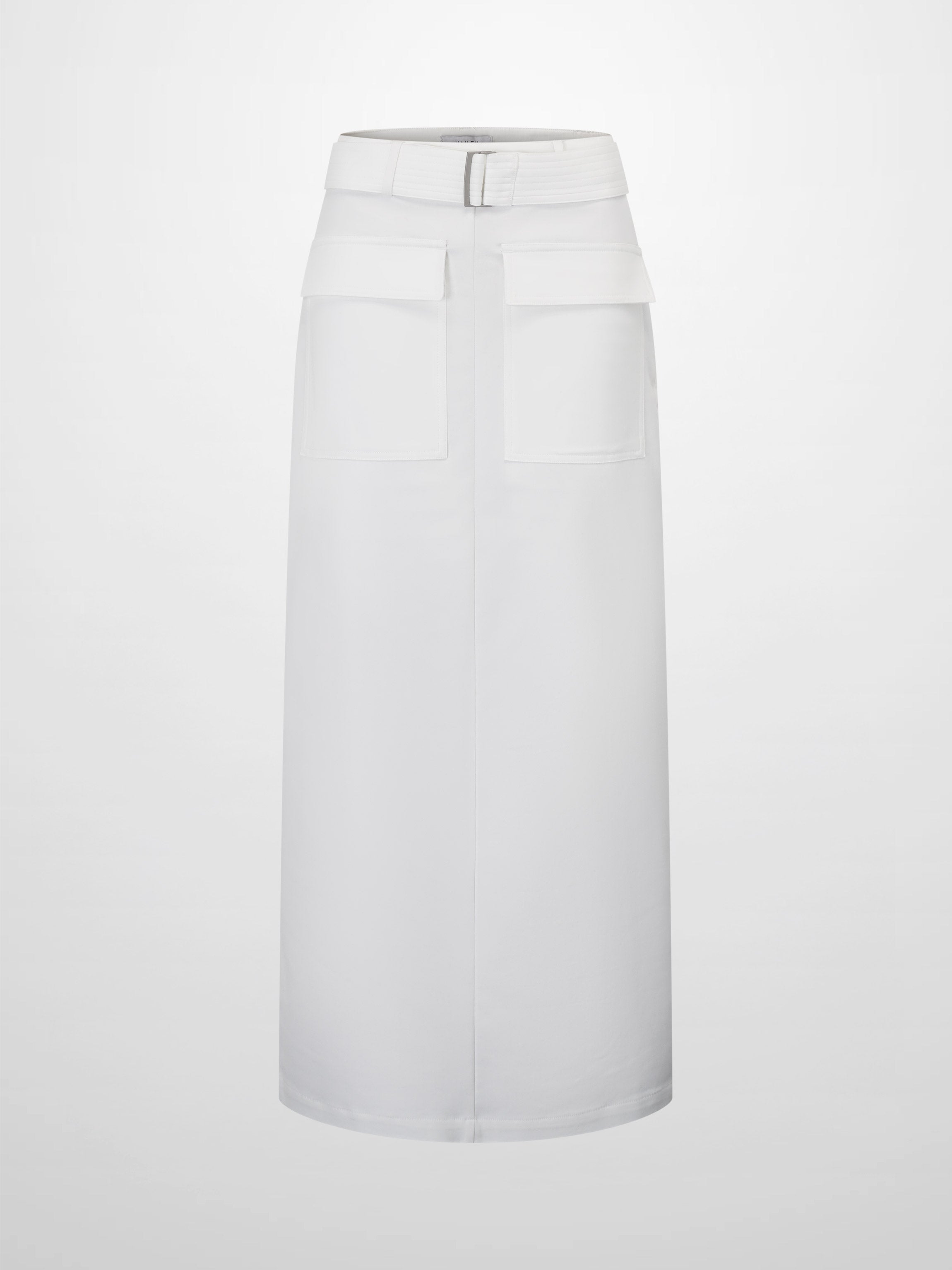 Belted Straight Cargo Pocket Skirt-White