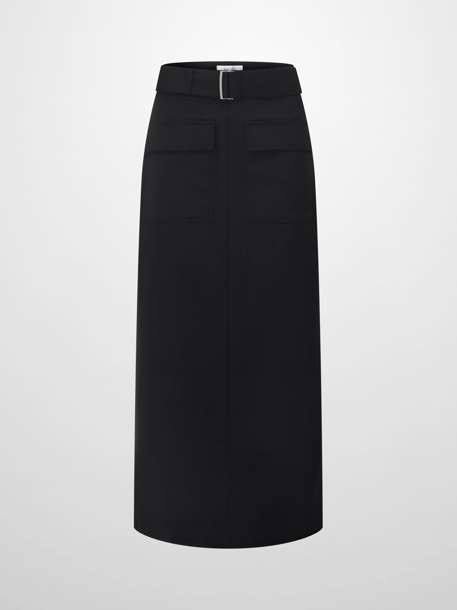 Belted Straight Cargo Pocket Skirt-Black