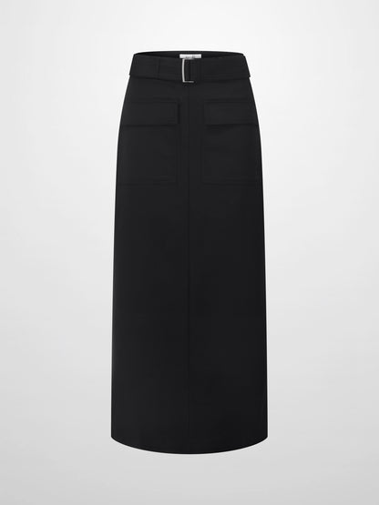 Belted Straight Cargo Pocket Skirt-Black