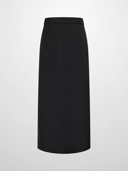Belted Straight Cargo Pocket Skirt-Black