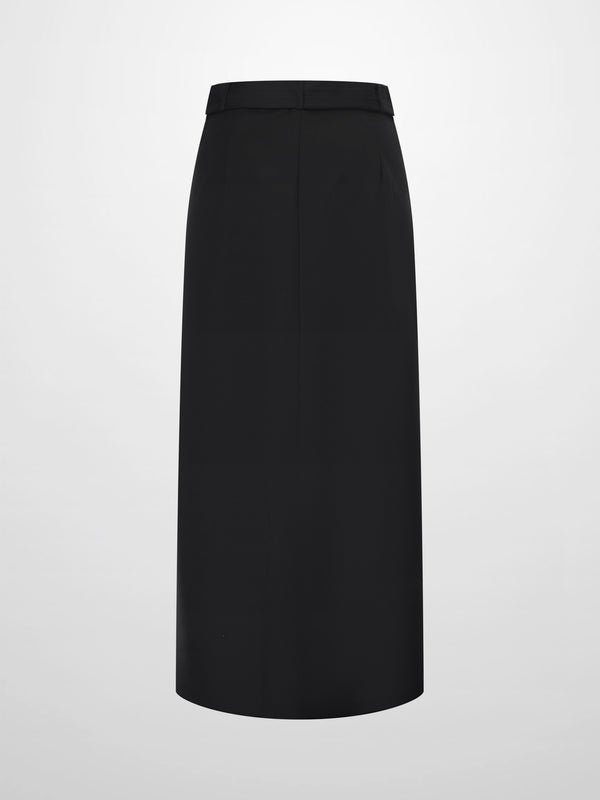 Belted Straight Cargo Pocket Skirt-Black