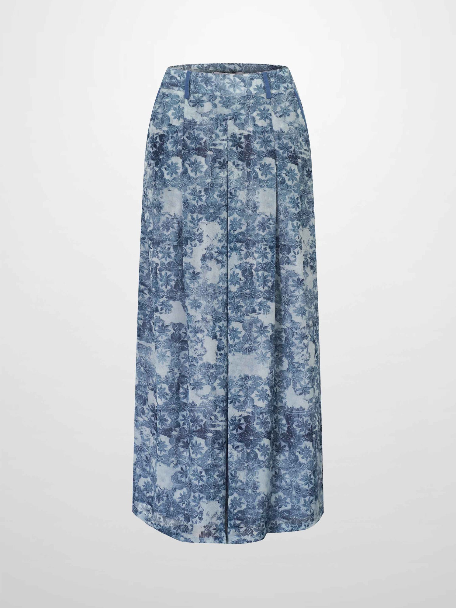 Waisted Pocket Pleat Skirt-Soft Blue Floral