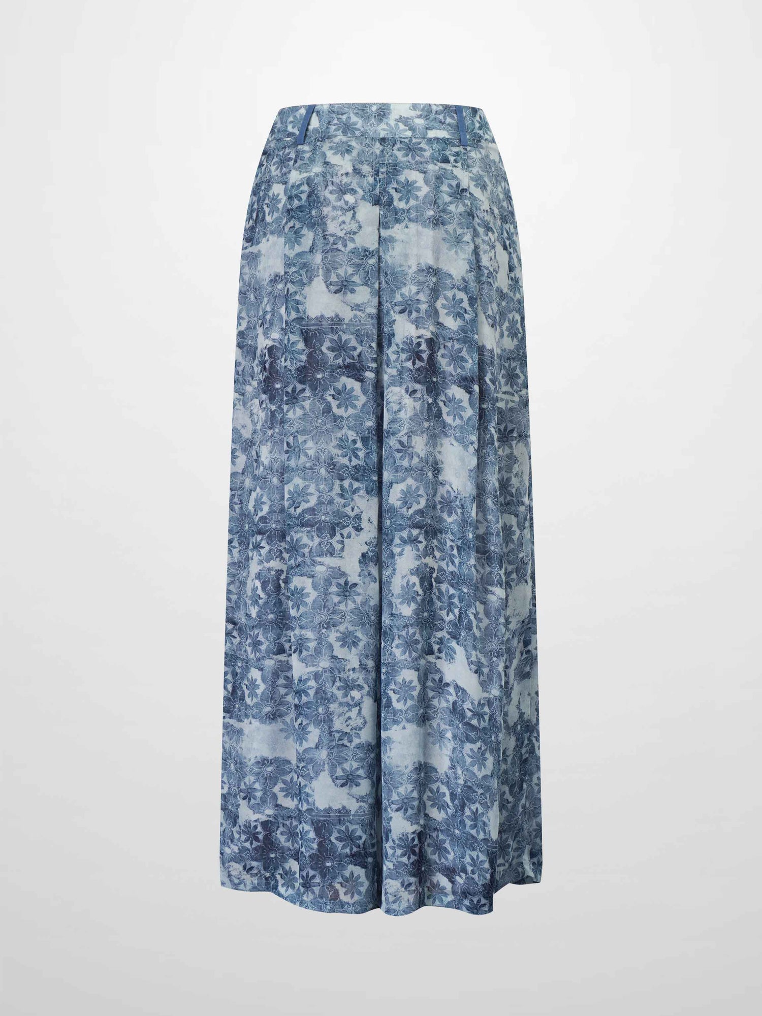 Waisted Pocket Pleat Skirt-Soft Blue Floral