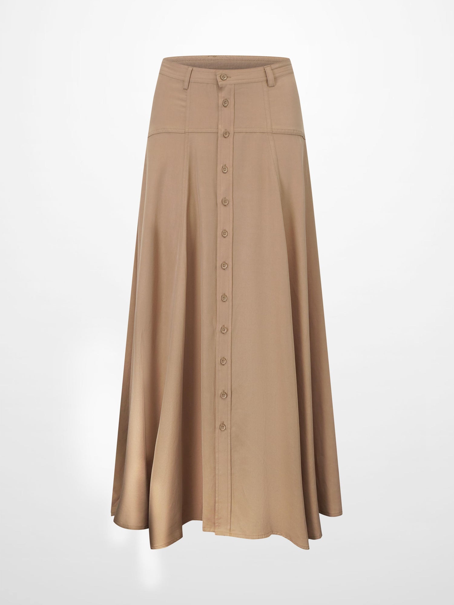 Tencel Yoke Button Down Skirt-Tan
