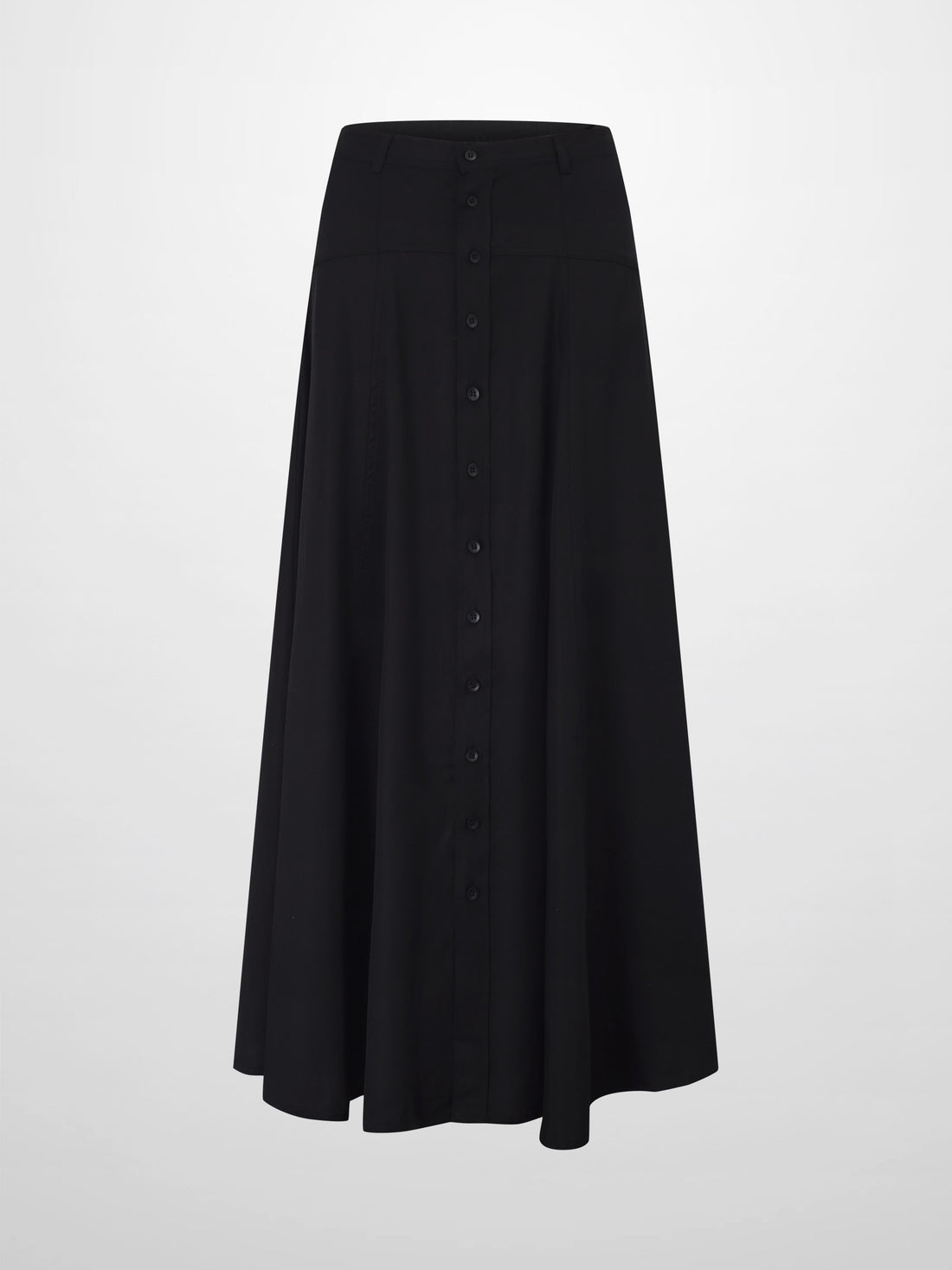 Tencel Yoke Button Down Skirt-Black