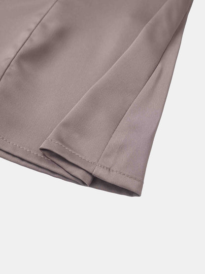Double Ruffle Faux Satin Blouse - Mauve