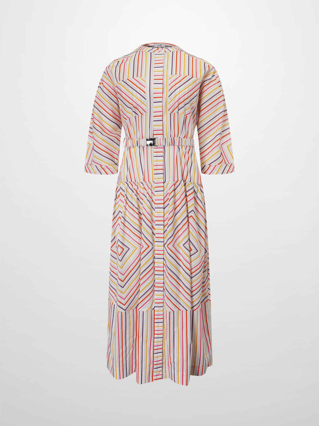 Belted Wide Sleeve Dress-Colored Stripe