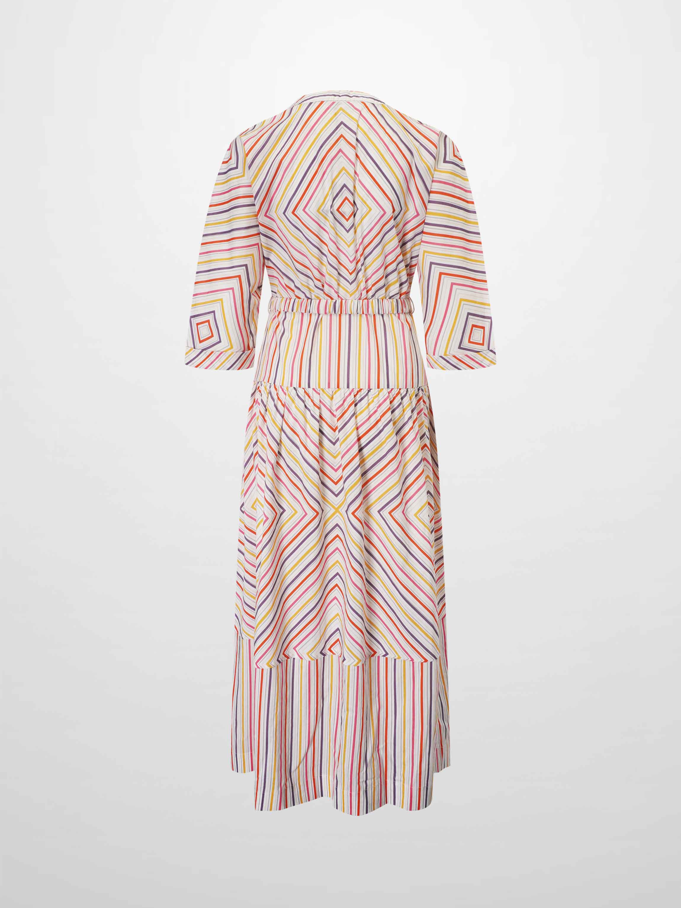 Belted Wide Sleeve Dress-Colored Stripe